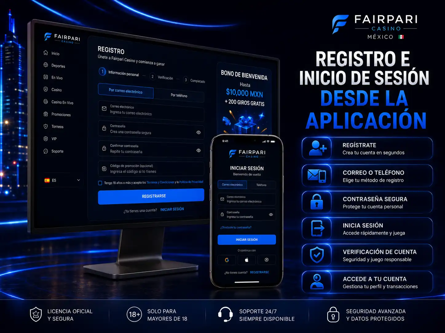 Registro e inicio de sesión desde la aplicación